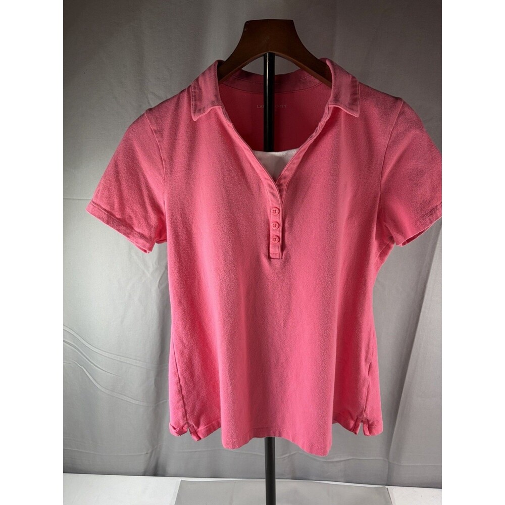 Laura Scott Womens Polo Shirt Top Blouse Petite Size M Short Sleeve V-Neck Pink